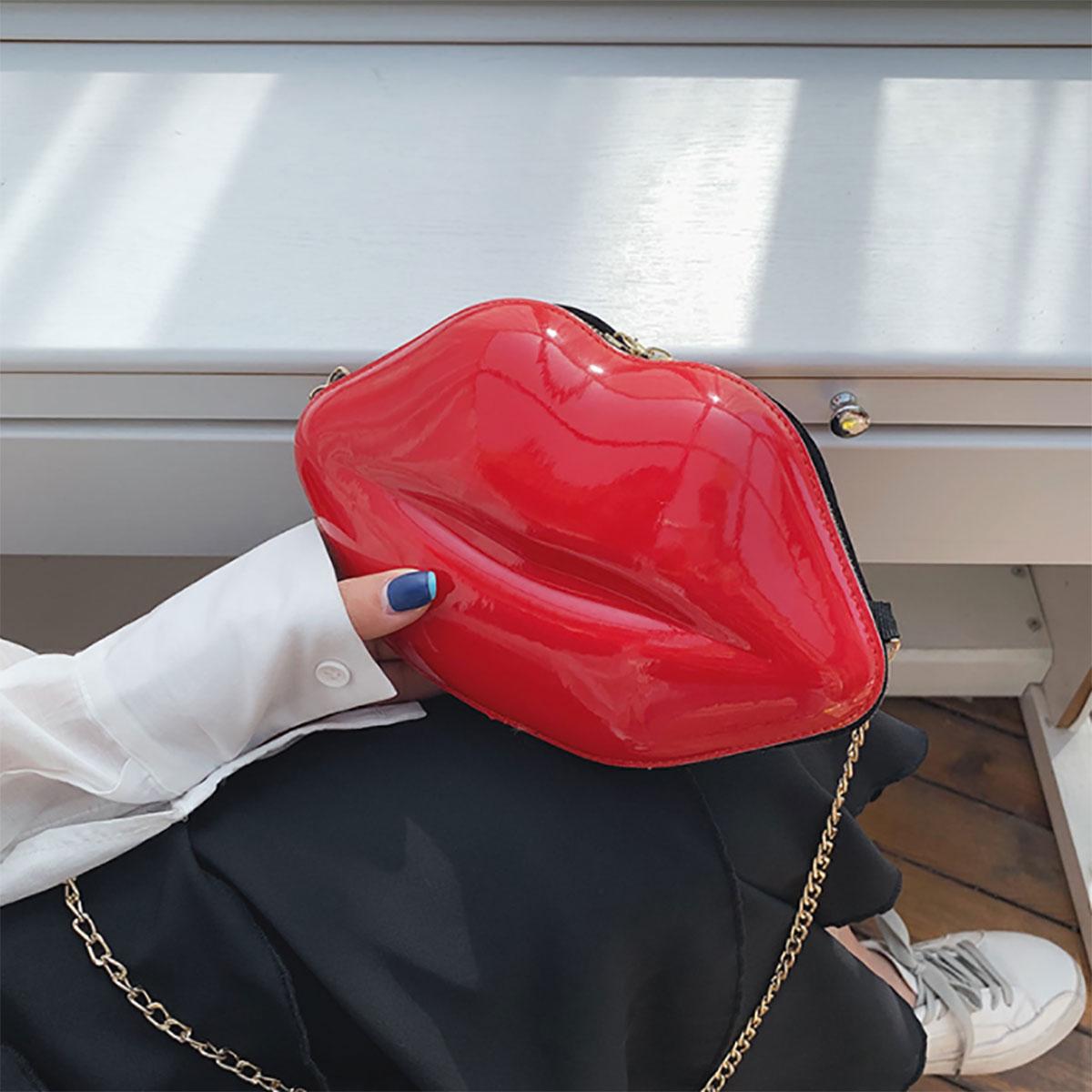 Leather bag 1pc Niche Red Lip Shaped Chain Bag, Nieuwigheid Mini Schoudertas, Stijlvolle Ritssluiting Tas voor Dames