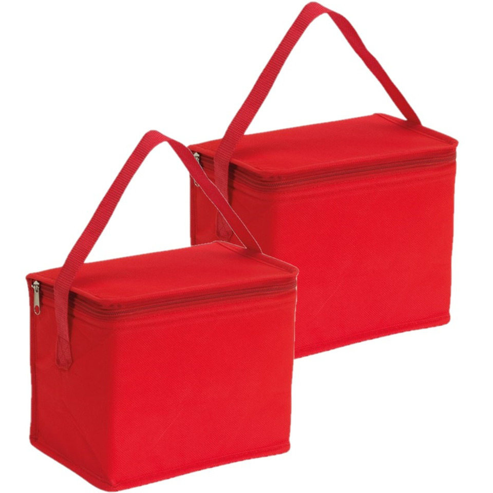 Merkloos 2x stuks kleine koeltassen voor lunch rood 20 x 13 x 17 cm 4.5 liter -