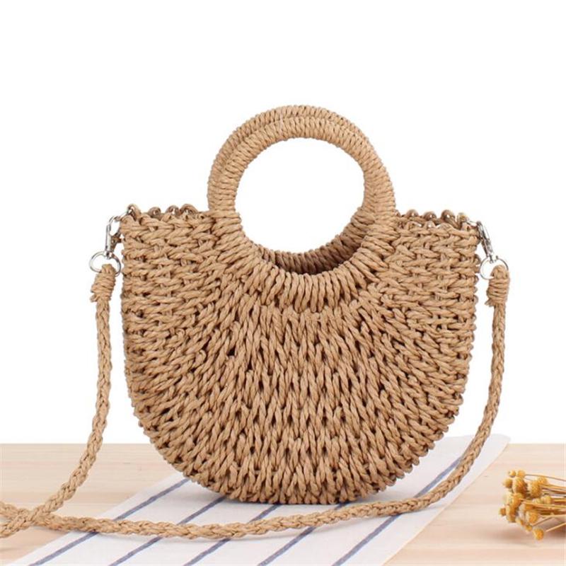 Handmade Charm Bag Handgemaakte halfronde rotan geweven stro strandtas zomer dames crossbody tassen 24*8*20cm beige