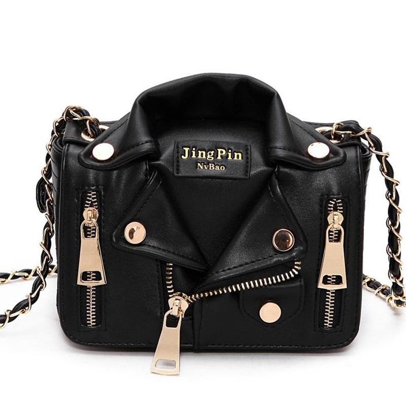 Best-Jewelry & Ornaments Nieuwe Vrouwen Ketting Motorfiets Schouder Klinknagel Jas Tassen Messenger Bag Leren Handtassen voor Meisjes zwart