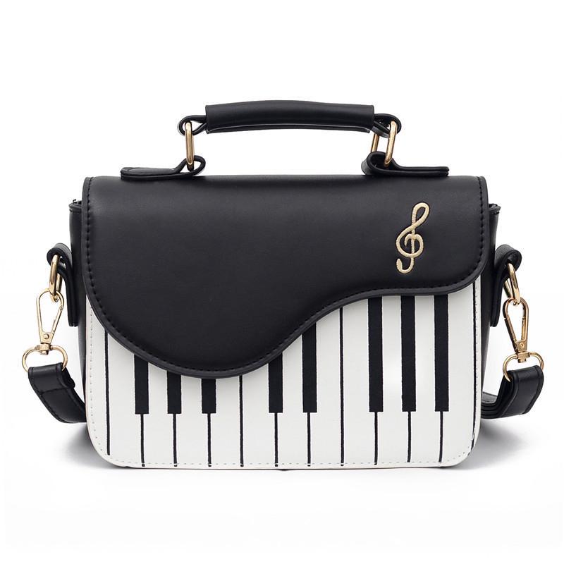 Yogodlns schattig pianopatroon pu lederen casual dames schoudertas dames crossbody tas met flap 20x8x15cm zwart