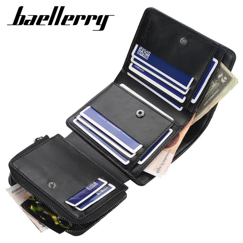 Baellerry Heren Korte Portefeuilles Pu Lederen Driebladige Rits Portemonnee Clutch Bags zwart