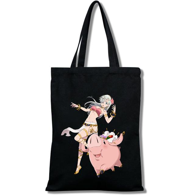 Iaidegou-1 Seven Deadly Sins-dames canvas tas casual grote draagtas winkelen bedrukt grote capaciteit zwart 24*26cm