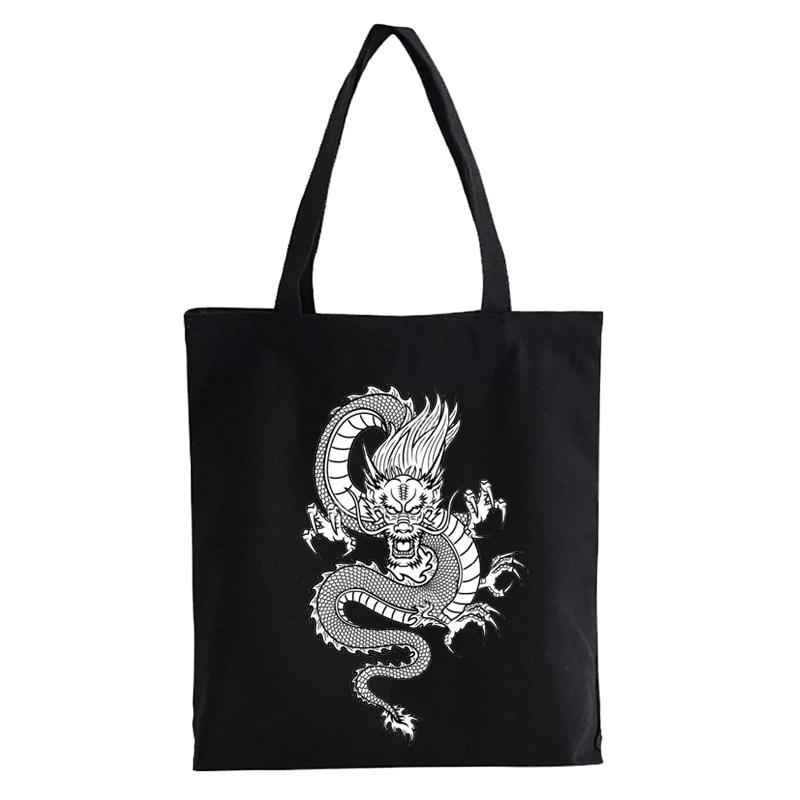 Aidegou17 Draak Afdrukken Canvas Tas Shopper Bag Harajuku Grote Capaciteit Punk Gotische Stijl Vrouwen Tassen Klassieke Vintage Schoudertas Bolsas 24*26cm