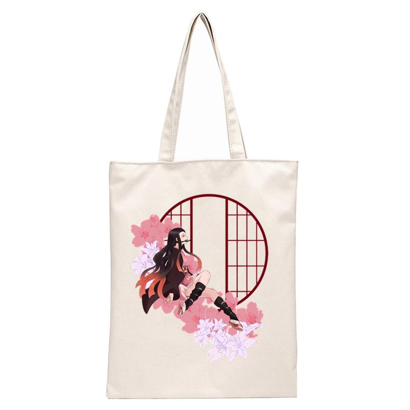 Aidegou32 Demon Slayer Kimetsu Geen Yaiba Grafische Harajuku Handtassen Schoudertassen Casual Winkelen Meisjes Handtas Vrouwen Elegante Canvas Tas 24*26cm