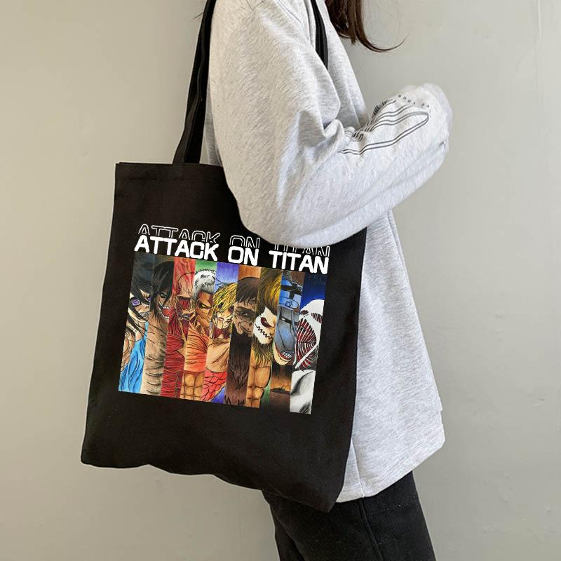 Aidegou32 Anime Aanval op Titan Eren Yeager Canvas Tas voor Vrouwen Grappige Boodschappentas Ulzzang Milieuvriendelijke Grote Capaciteit 24*26cm