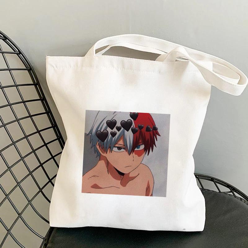 Aidegou17 Manga Shopper Boodschappentassen Anime My Hero Academia Eco Dagelijks gebruik Opvouwbare handtas Tote Bag met grote capaciteit Harajuku Schoudertassen 24*26cm