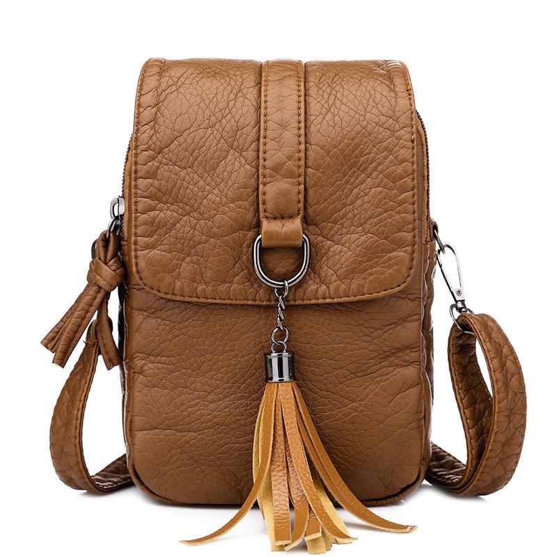 Yogodlns Vintage Kwastje Crossbody Tas Voor Vrouwen PU Lederen Schoudertas Telefoon Portemonnee Mode Kleine Vierkante Tas Mini Messenger bag 14x7x21cm bruin