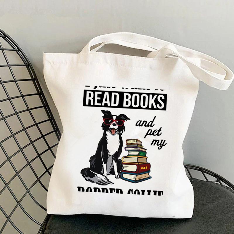 Aidegou19 2021 Shopper Border Collie Slimme Gedrukte Tote Bag Vrouwen Harajuku Shopper Handtas Meisje Schouder Boodschappentas Dame Canvas Tas 24*26cm