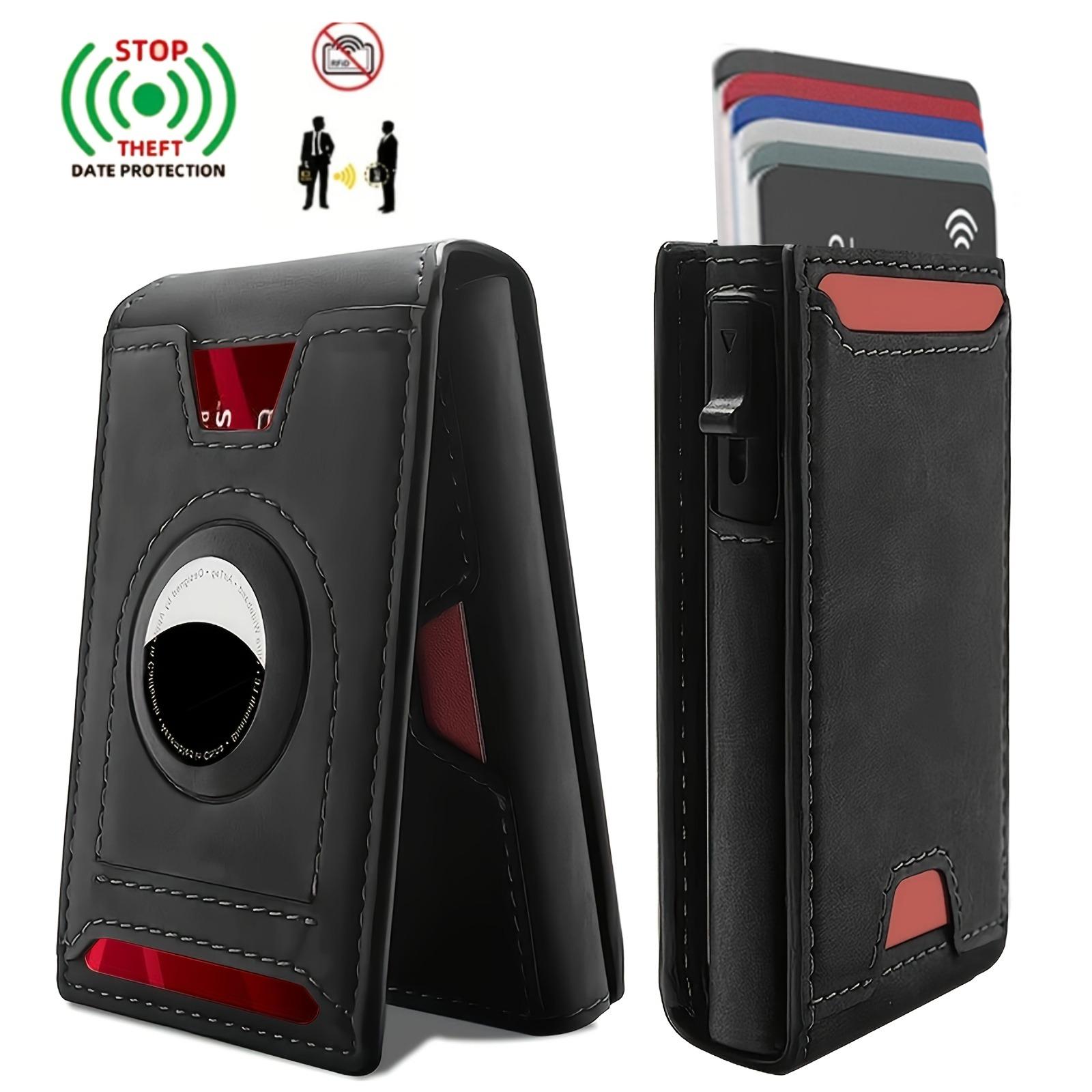 OuBang Leather Card Wallet Anti-diefstal creditcardhouder herenportemonnees koolstofvezel portemonnee PU-leer kleine portemonnee minimalistische portemonnees zwart