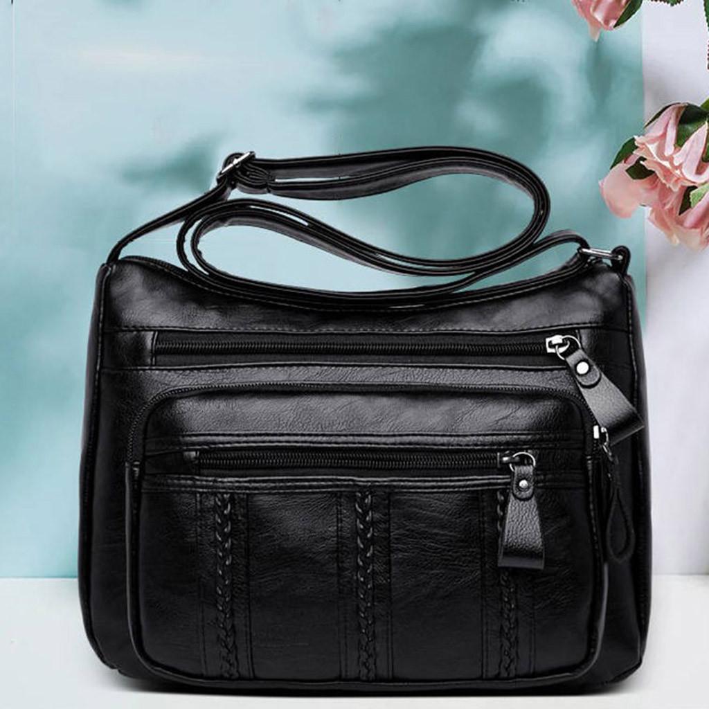 Xingben Two Damesmode Effen Kleur Messenger Bag Casual Handtas Wilde Schoudertas zwart
