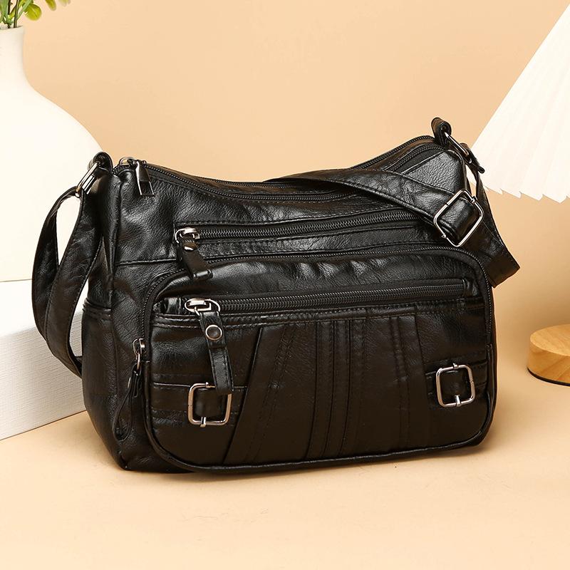 KULUOSIDI BAG Dames PU schoudertas zachte leren multi-layer tas zwart