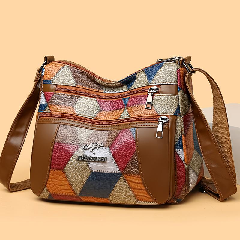 Kuluosidi Damestas Multi-Layer Schouder Crossbody Tas Grote Capaciteit Zacht Leer Moeder Reistas Mobiele Telefoon Tas bruin