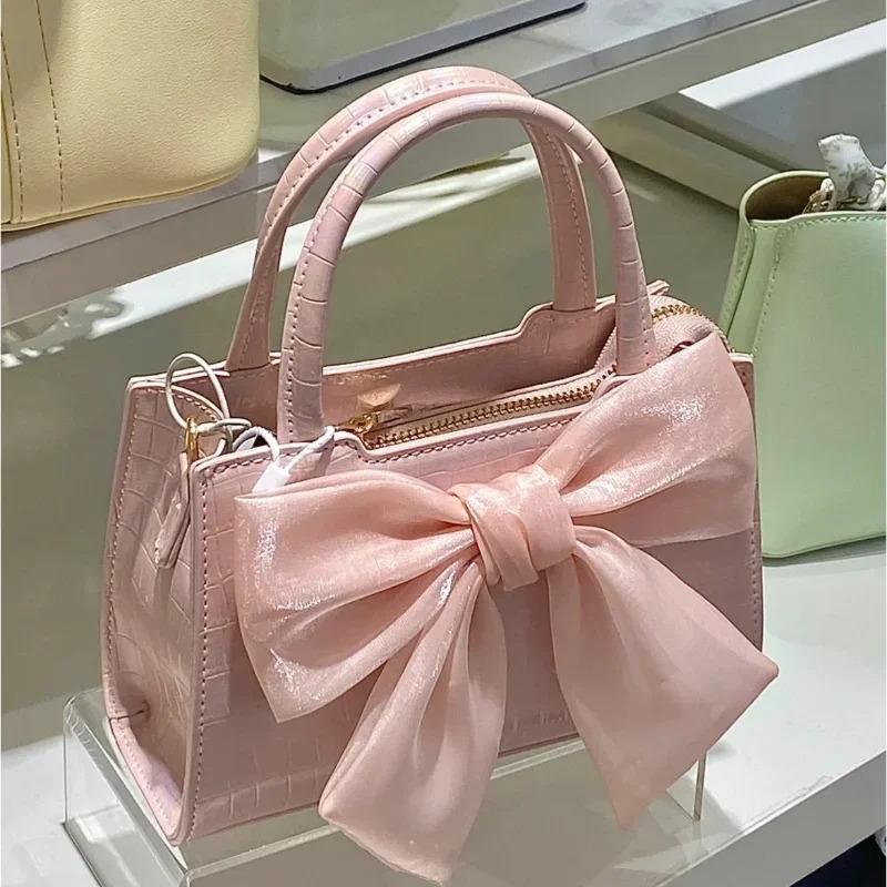 Exotic Mode Dames Clutch Handtassen Zomer Roze Strik Vrouwelijke Okseltassen Schattige Kleine Vierkante Schouder Messenger Bag voor Meisjes wit