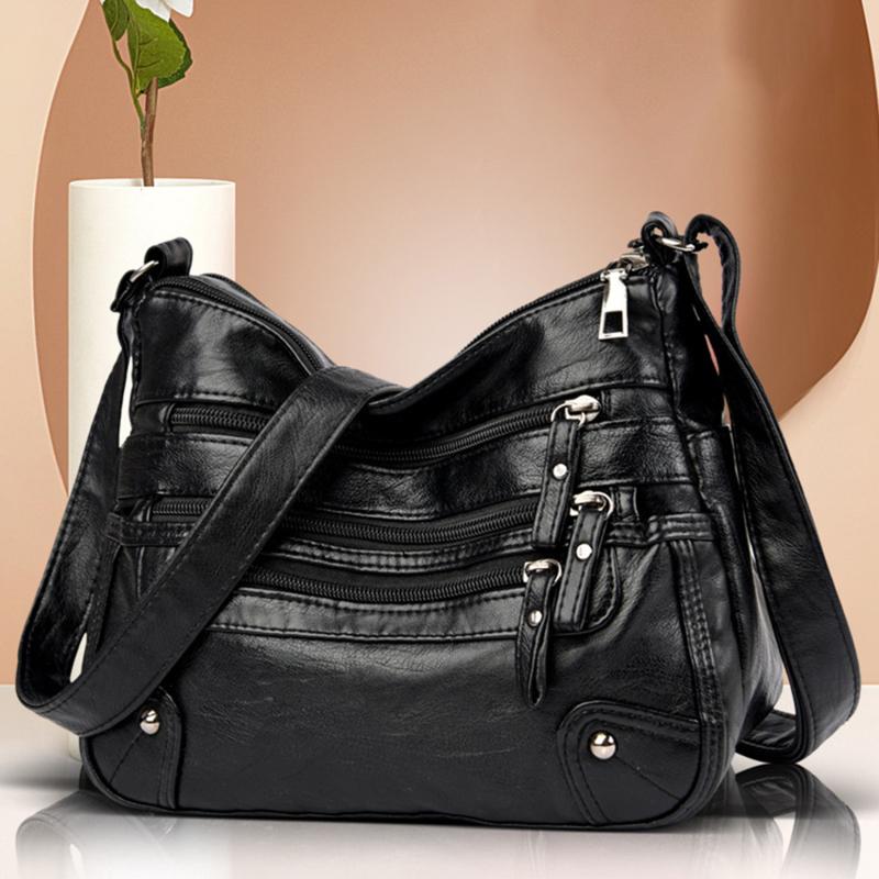 Leather bag Vrouwen Schoudertas Nieuwe Zachte PU Lederen Dames Schouder Messenger Bag Multi-layer Dubbele Ritssluiting Tas