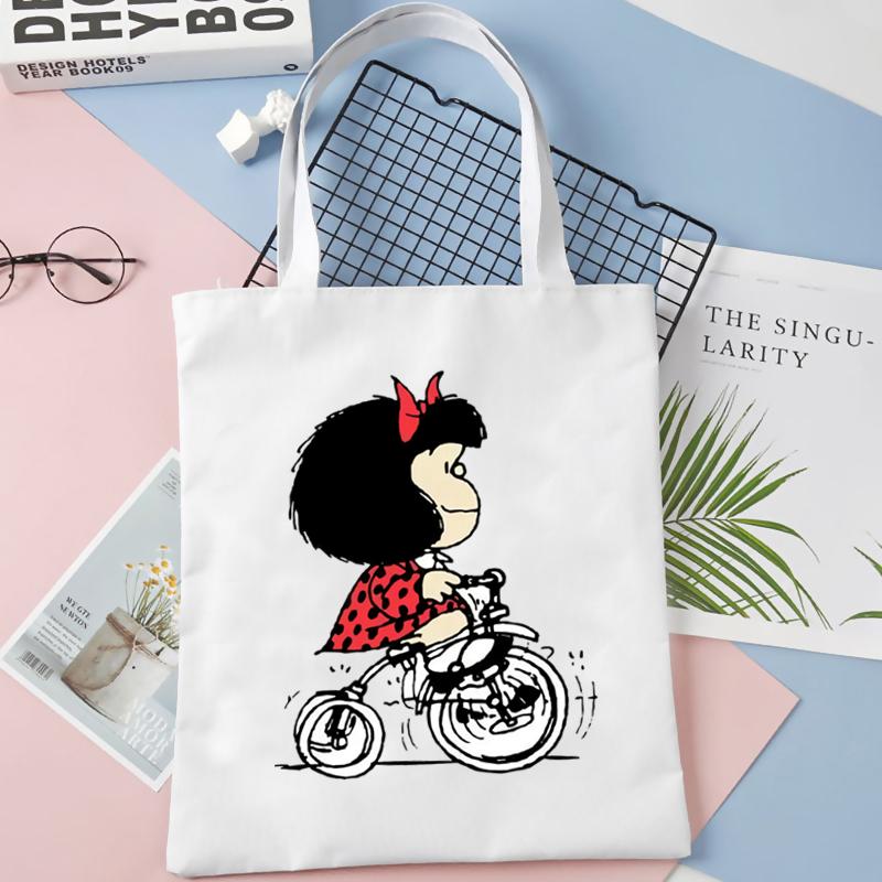 Aidegou15 PAZ Mafalda Femme Harajuku Mode Cartoon Handtassen Schoudertassen Casual Winkelen Meisjes Handtas Vrouwen Elegante Canvas Tas 24*26cm