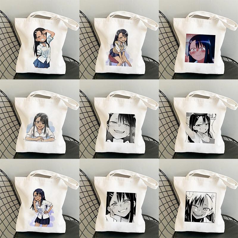 Aidegou15 Cartoon Shopper Tassen Japanse Anime Grappig Please Don't Bully Me, Nagatoro Handtassen Schoudertassen Canvas Winkelen Vrouwen Tote Bag 24*26cm