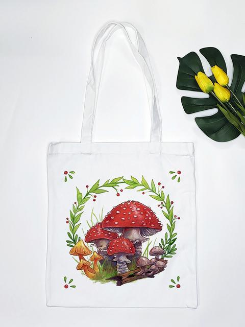 Aidegou15 Paddenstoel Fee Vrouwen Tote Bag Boodschappentas Cartoon Eco Herbruikbare Vrouwelijke College Handtas Retro Grote Dames Schouder Shopper Tas 24*26cm