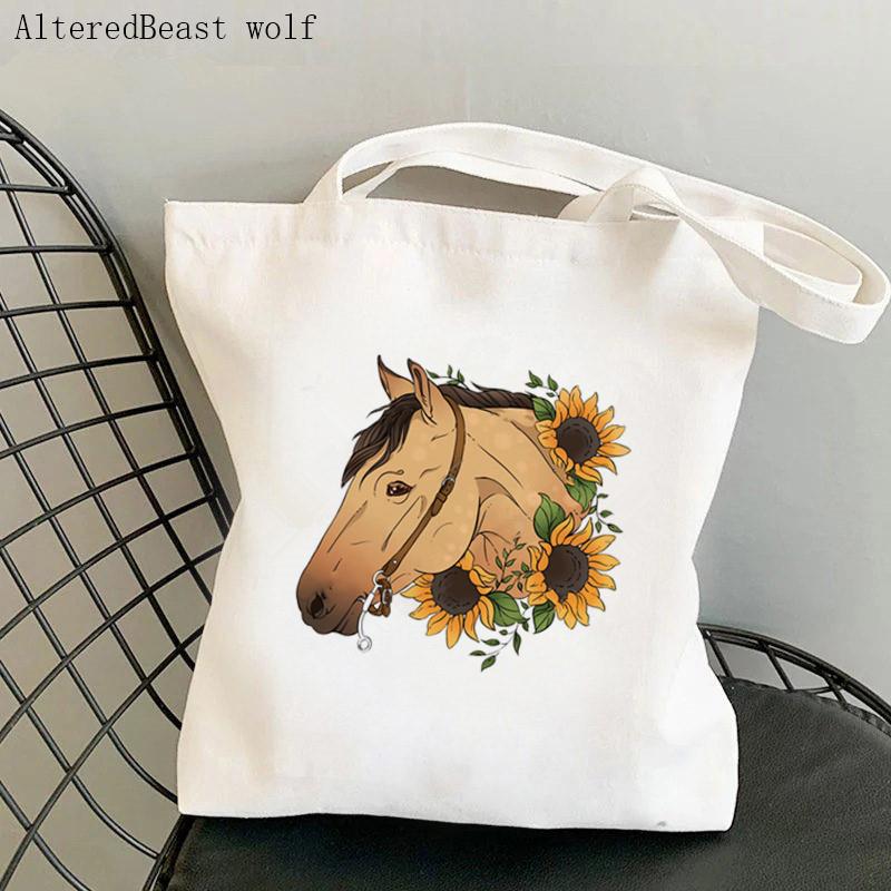 Iaidegou-2 Vrouwen Shopper tas Nurse And Loved Horses Bedrukte tas Harajuku Shopping Canvas Shopper tas meisjes handtas Tote Schouder Damestas 24*26cm