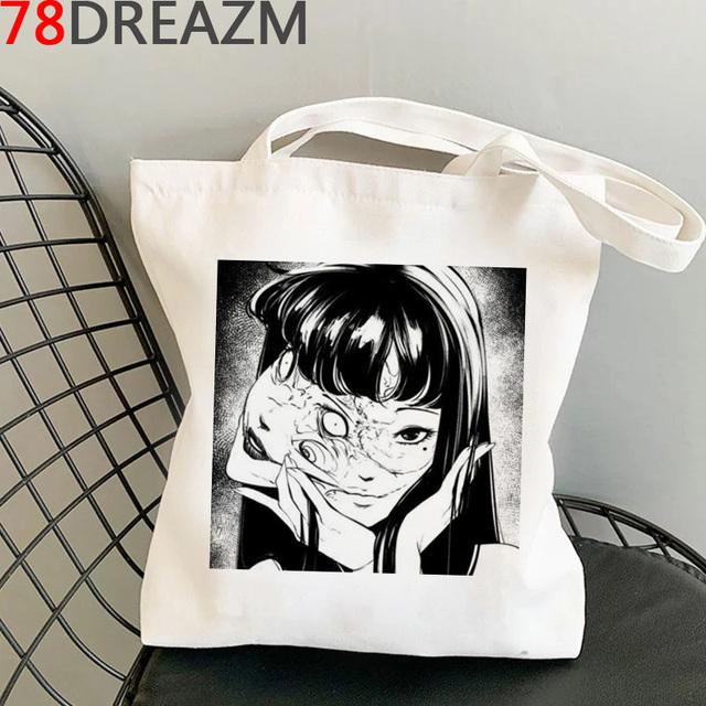 Iaidegou-2 Junji Ito boodschappentas shopper katoen herbruikbare boodschappentas stof reciclaje herbruikbare boodschappentas sacolas 24*26cm