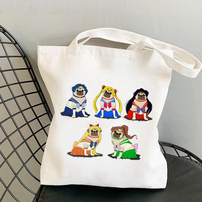 Iaidegou-2 Shopper Meow Sailor Saturn Lip Rod Kawaii Tas Harajuku vrouwen Boodschappentas Canvas Shopper Tas meisjes handtas Tas Schoudertas Damestas 24*26cm