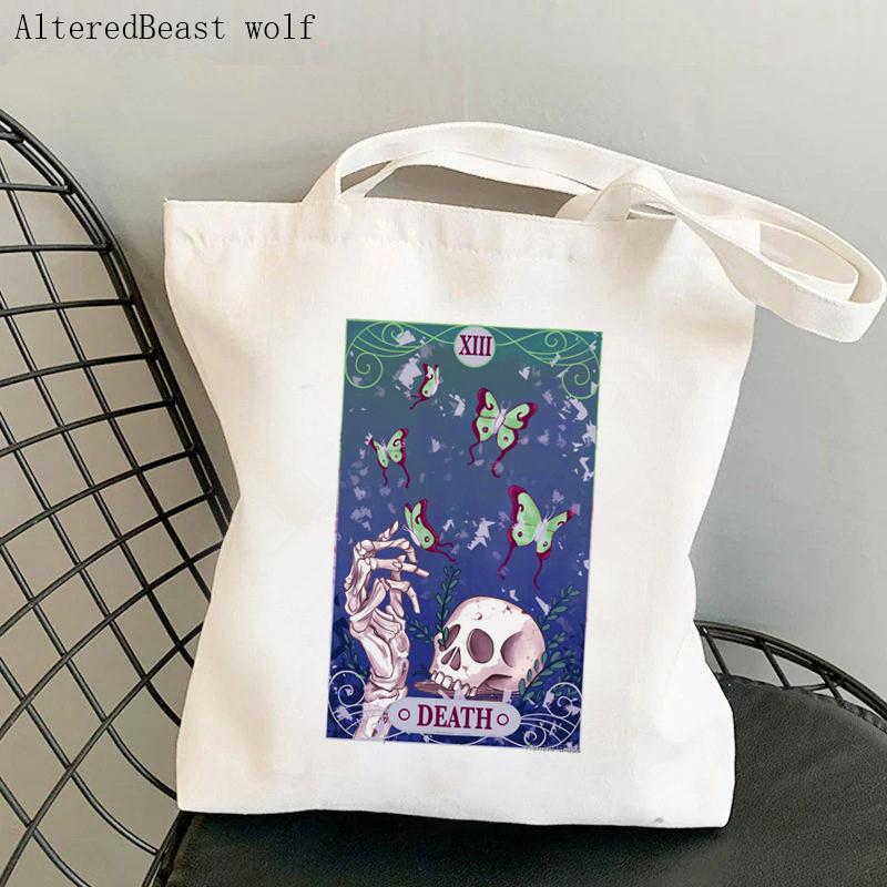 Iaidegou-2 Vrouwen Shopper tas Tarot dinosaurus Dood schedel Tas Harajuku Shopping Canvas Shopper tas meisjes handtas Tote Schouder Dame Tas 24*26cm