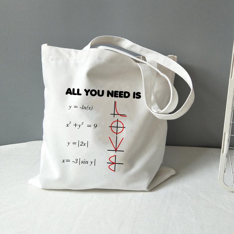 Aidegou17 Mode Boodschappentas Wiskunde Tote Bag Canvas All You Need Is Love Wiskunde Grafische Reis Opbergtas Schoudertas Studenten Boekentas 24*26cm