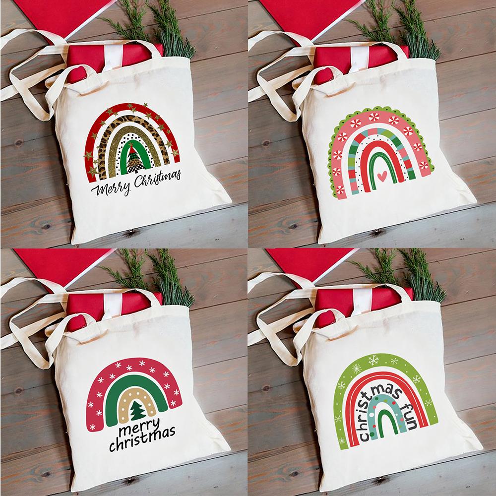 Aidegou17 Vrolijke Kerstmis Canvas Shopping Tote Bag voor Vrouwen Casual Mode Schoudertas Grote Capaciteit Handtas Grafisch Bedrukt Kerstcadeau 24*26cm