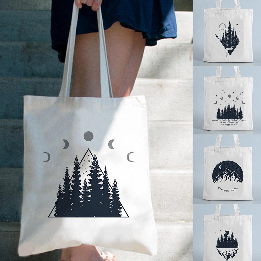 Aidegou19 Donkere bosprint canvas boodschappentas bergontwerp herbruikbare shopper schoudertas stoffen tassen mode reisboek studententassen 24*26cm