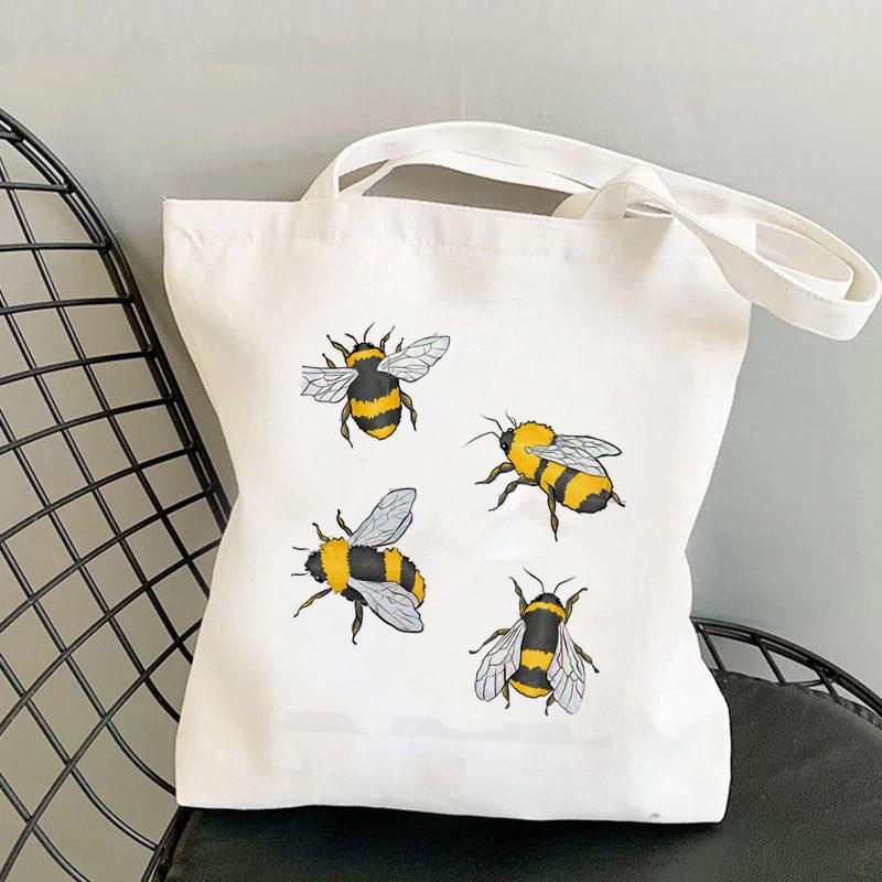 Aidegou19 2021 Shopper geel Cartoons BIJEN Bedrukte Tote Bag dames Harajuku shopper handtas meisje Schouder boodschappentas Dame Canvas Tas 24*26cm