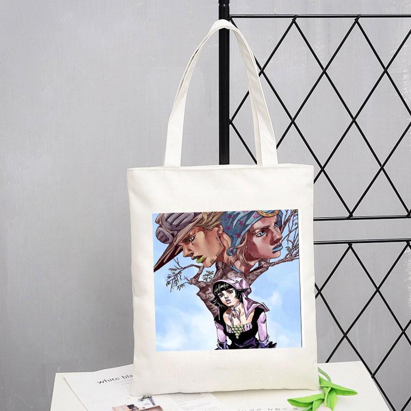 Aidegou20 jojo Bizarre Adventure Print Boodschappentas Shopper Dames Canvas Tote Bags Bedrukking Eco Schoudertassen Winkelwagen Boodschappentas 24*26cm