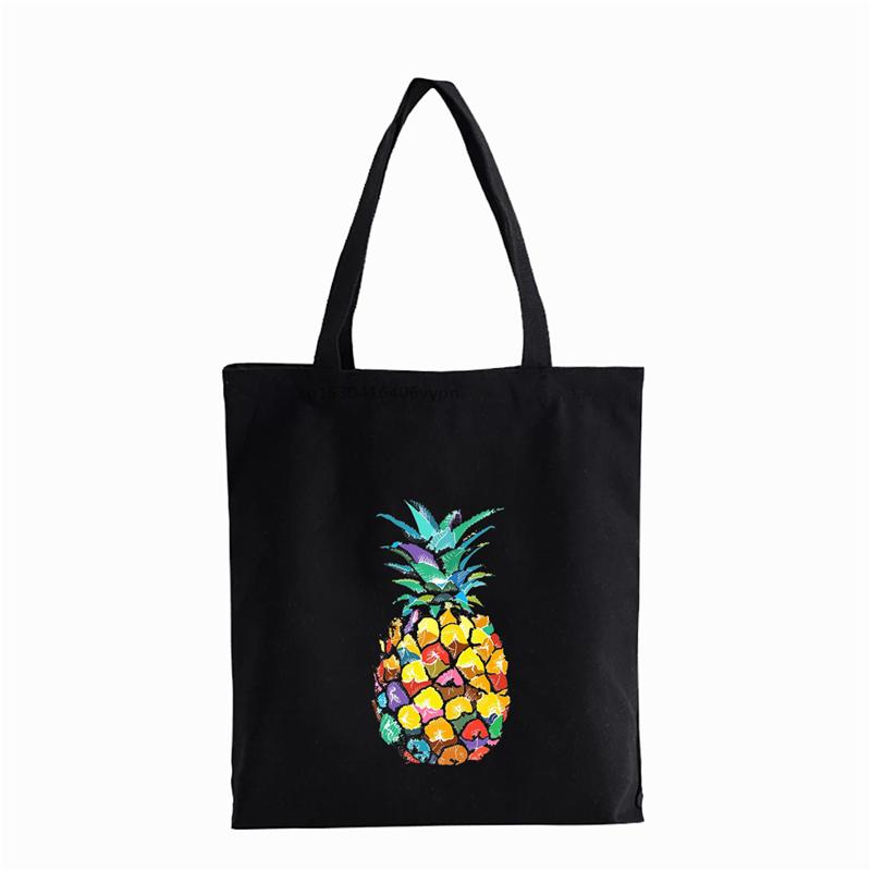 Aidegou20 fruit anime Boodschappentas Ananas Oranje Print Totes Canvas Boek Schoudertas Eco Herbruikbare Reis Opbergtas Studenten Bolsas 24*26cm