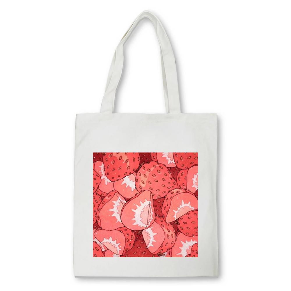 Aidegou20 Cartoon Aardbei Afdrukken Schoudertas Vrouwen Esthetische Kawaii Shopper tas Mode Vrouwelijke Opvouwbare Handtas canvas tas 24*26cm
