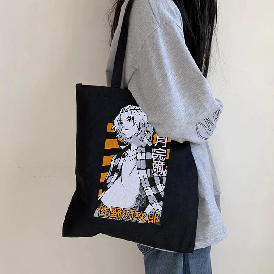 Aidegou20 Anime Tokyo Revengers Manjiro Sano Zwarte Boodschappentas Grote Katoenen Zwarte Canvas Tote Shopper Bag Koreaanse Handtassen Vrouwen 24*26cm beige