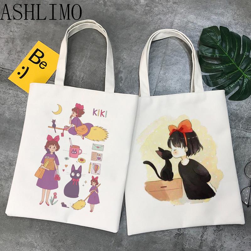 Iaidegou-9 Vrouwen Boodschappentas Kiki'S Bezorgservice Totoro Studio Anime Grote Handtas Canvas Tas Shopper Tas Cartoon Tote Bag Schoudertassen 24*26cm