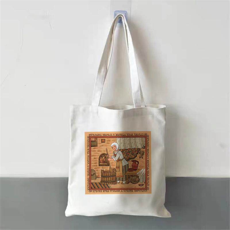 Aidegou25 Cartoon Leuke Leuke Dieren Cartoon Print Tote Bag Shopping Witte Grote Capaciteit Reis Canvas Tas Ecologische Opvouwbare Boodschappentas. 24*26cm