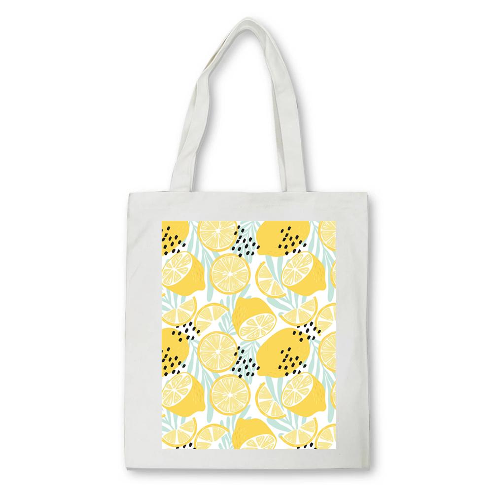 Aidegou32 Mode Kawaii Canvas Tas Zomer Citroen Print Vrouwen Schoudertas Wit Grote Capaciteit Herbruikbare Shopper Tas Vrouwelijke Handtas 24*26cm