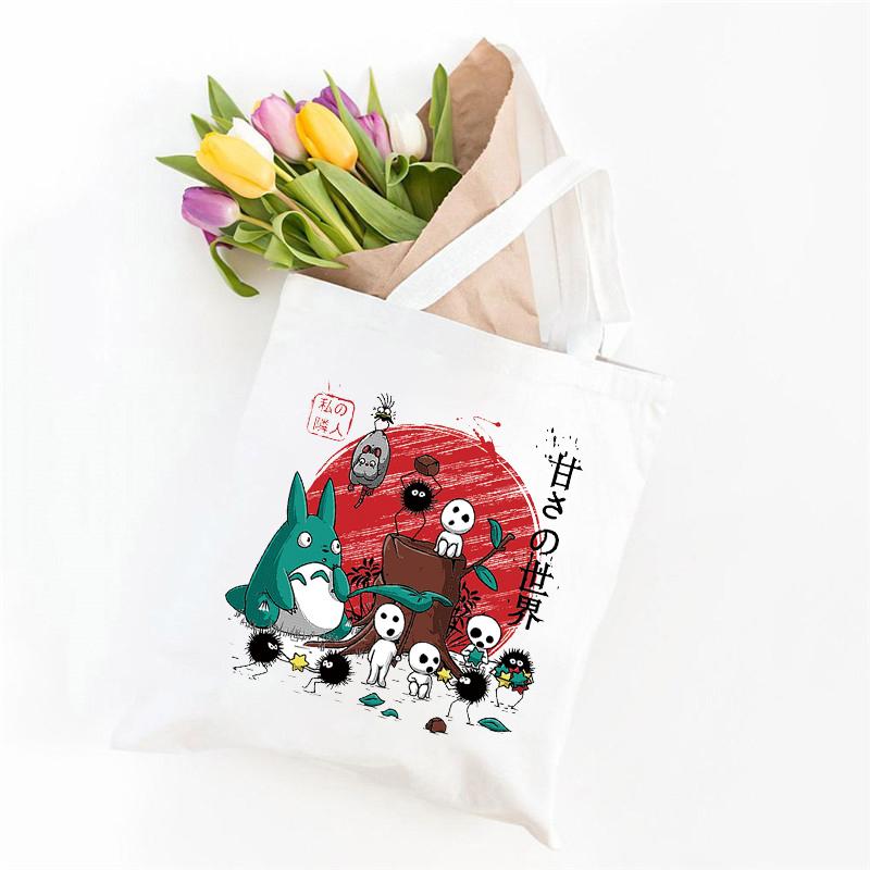 Aidegou32 Kawaii My Neighbor Totoro Vrouwen Canvas Tassen Eco Vrouwelijke Winkelen Vrije Tijd Herbruikbare Opvouwbare Vrouwelijke Schoudertas Harajuku Tote Bag 24*26cm