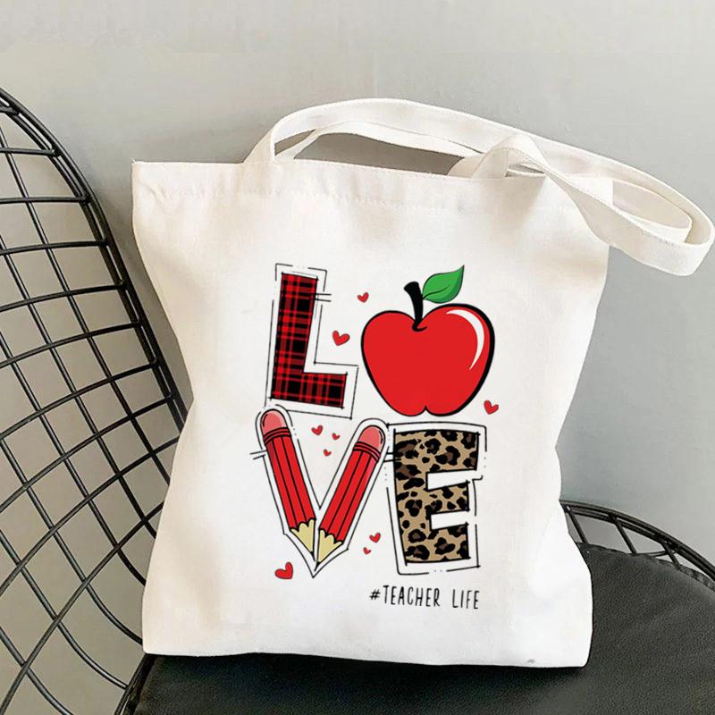 Aidegou31 Shopper benodigdheden Lerarenleven Bedrukte Tote Bag vrouwen Harajuku shopper handtas meisje Schouder boodschappentas Dame cadeau Canvas tas 24*26cm