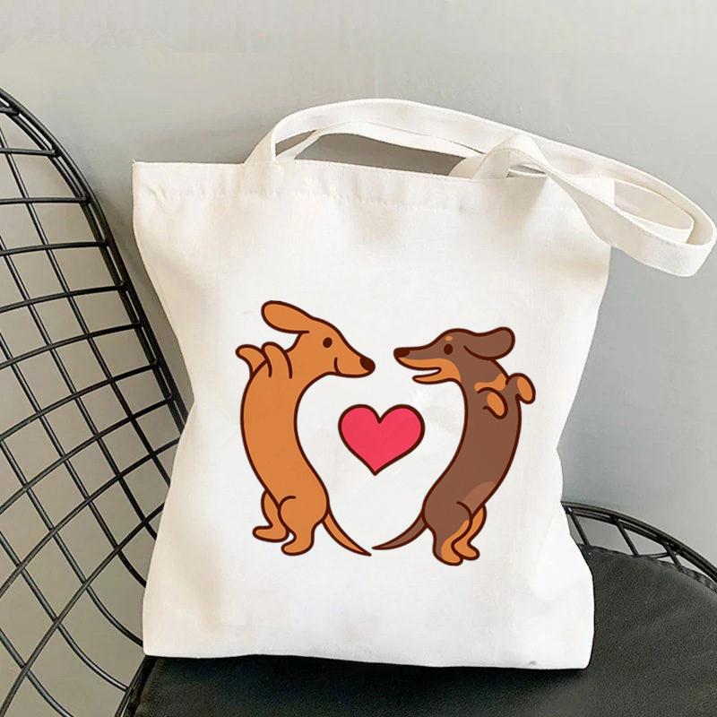 Aidegou31 2021 Shopper Kerst Teckel Bedrukte Tote Bag dames Harajuku shopper handtas meisje Schouder boodschappentas Dame Canvas Tas 24*26cm