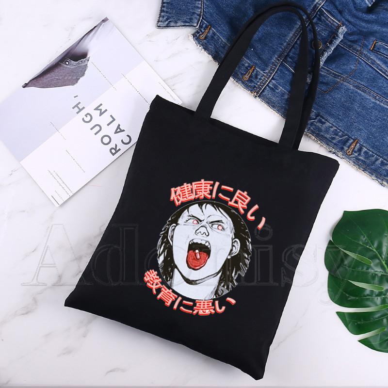 Aidegou19 Akira Print Herbruikbare Boodschappentas Dames Canvas Tote Bags Bedrukking Eco Tas Cartoon Shopper Schoudertassen Zwart 24*26cm