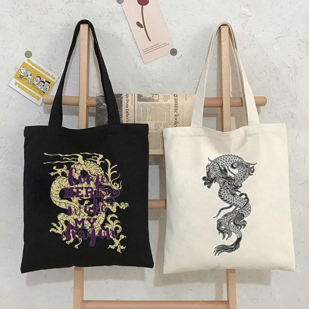 Aidegou19 Zomer nieuwe Dragon Print vintage Schouder Canvas Tassen Casual Grote capaciteit ins Hip Hop Tote Cartoon Harajuku Punk Vrouwen Tas 24*26cm