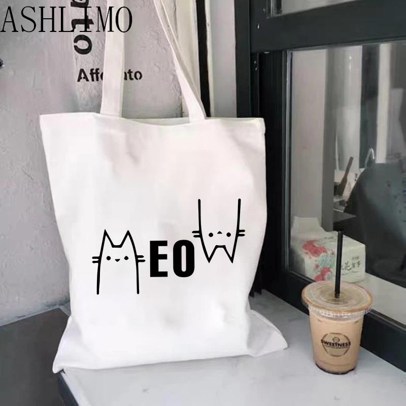 Iaidegou-4 Vrouwen winkelen schattige zwarte grappige kat tote tas opvouwbare boodschappentas designer handtassen shopper bedrukte hoge capaciteit boodschappentas 24*26cm