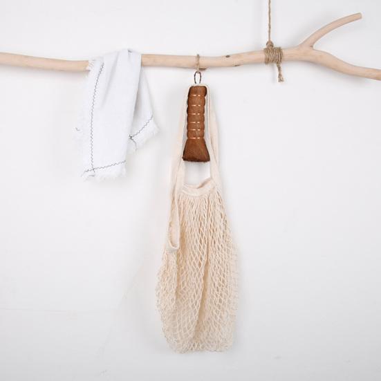 Worry free storage Ademende Mesh-producttas met handvat Katoenen boodschappentas Mesh-tas voor slaapzaal beige
