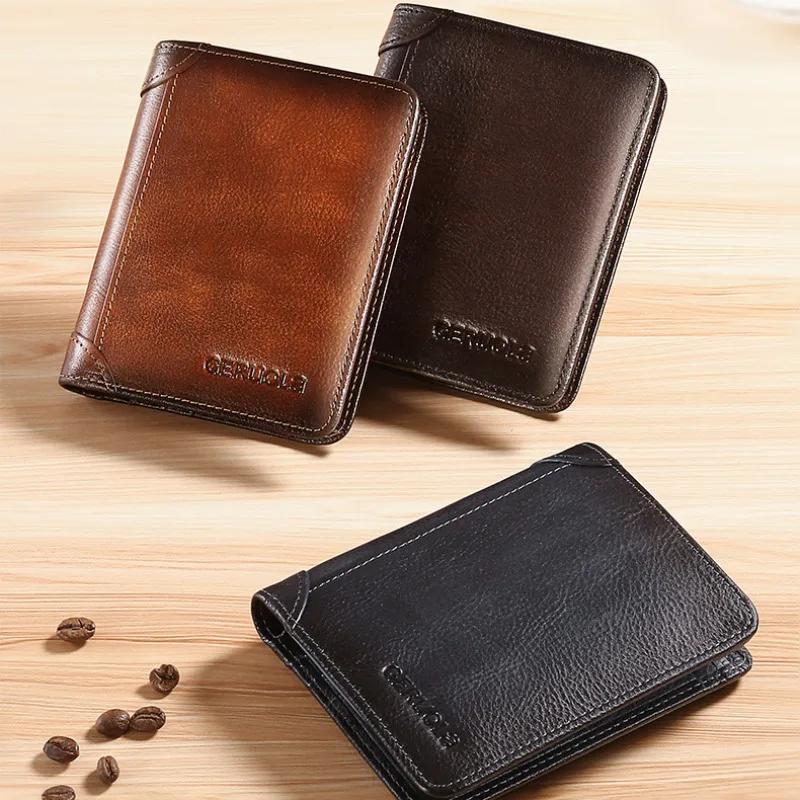 Leather bag Echte leren beschermportemonnees voor heren Vintage dunne korte multifunctionele ID-creditcardhouder Geldzak