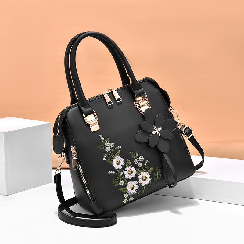 Mandarin Mode geborduurde handtas dames schoudertas messenger bag bloem geborduurde schoudertas zwart
