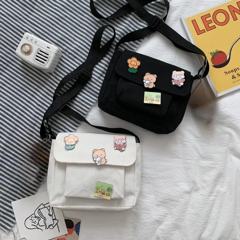 MOJOTO Schattige kleine canvas tas vrouwelijke harajuku diagonale tas wilde studente meisje schoudertas tassen voor vrouwen wit