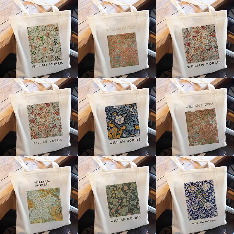 Aidegou15 Shopper Tote Bag Vintage Leaf Flower William Morris Herbruikbare Handtas Schouder Opvouwbare Mode Canvas Hoge Capaciteit Boodschappentas 24*26cm