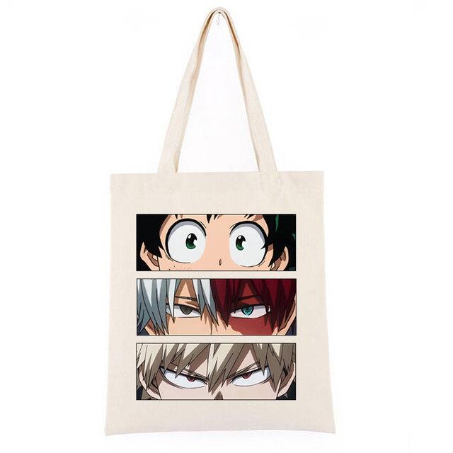 Iaidegou-2 My Hero Academia Anime Fashion Schoudertassen Brede Schouderband Koreaanse Handtas Voor Meisjes Zwarte Canvas Tote Boodschappentas 24*26cm beige