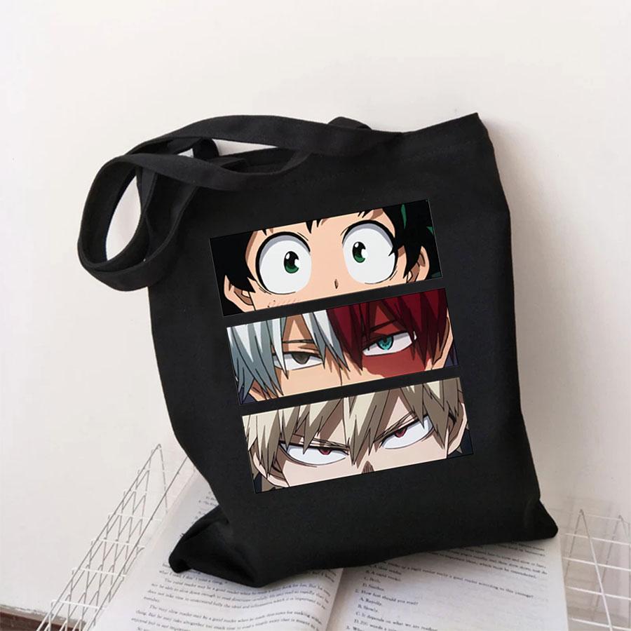 Aidegou19 My Hero Academia Anime Fashion Schoudertassen Brede Schouderband Koreaanse Handtas Voor Meisjes Zwarte Canvas Tote Boodschappentas 24*26cm beige